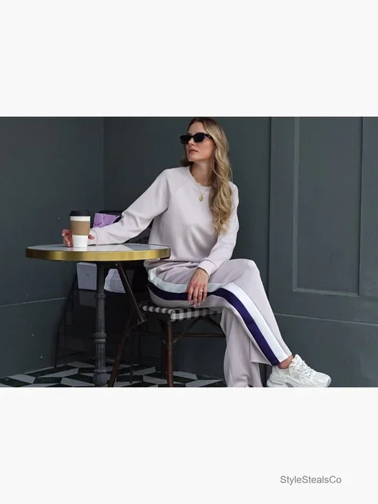 Women's 2-Piece Tracksuit Set Long Sleeve Pullover Wide Leg Pants - Picture 7 of 7